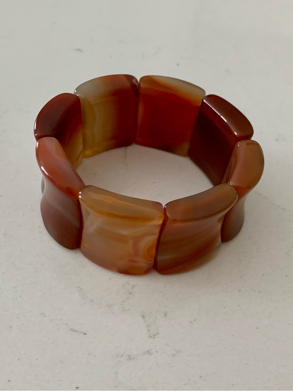 Polished Carnelian Stretch Bracelet - Rich Brown-Orange